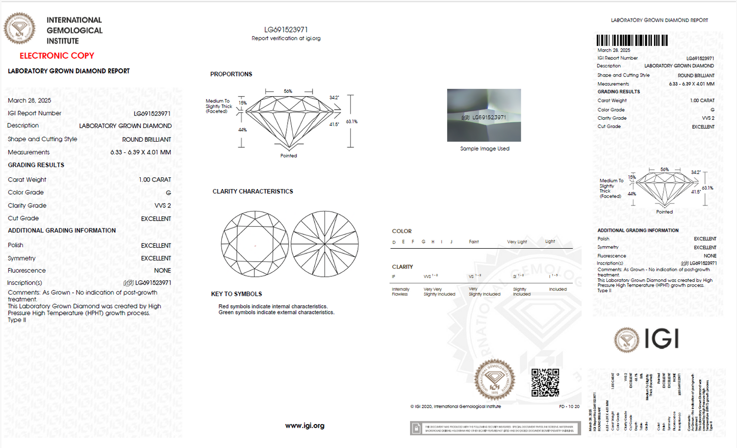 Round Lab Diamond: 1.00ct | G | VVS2