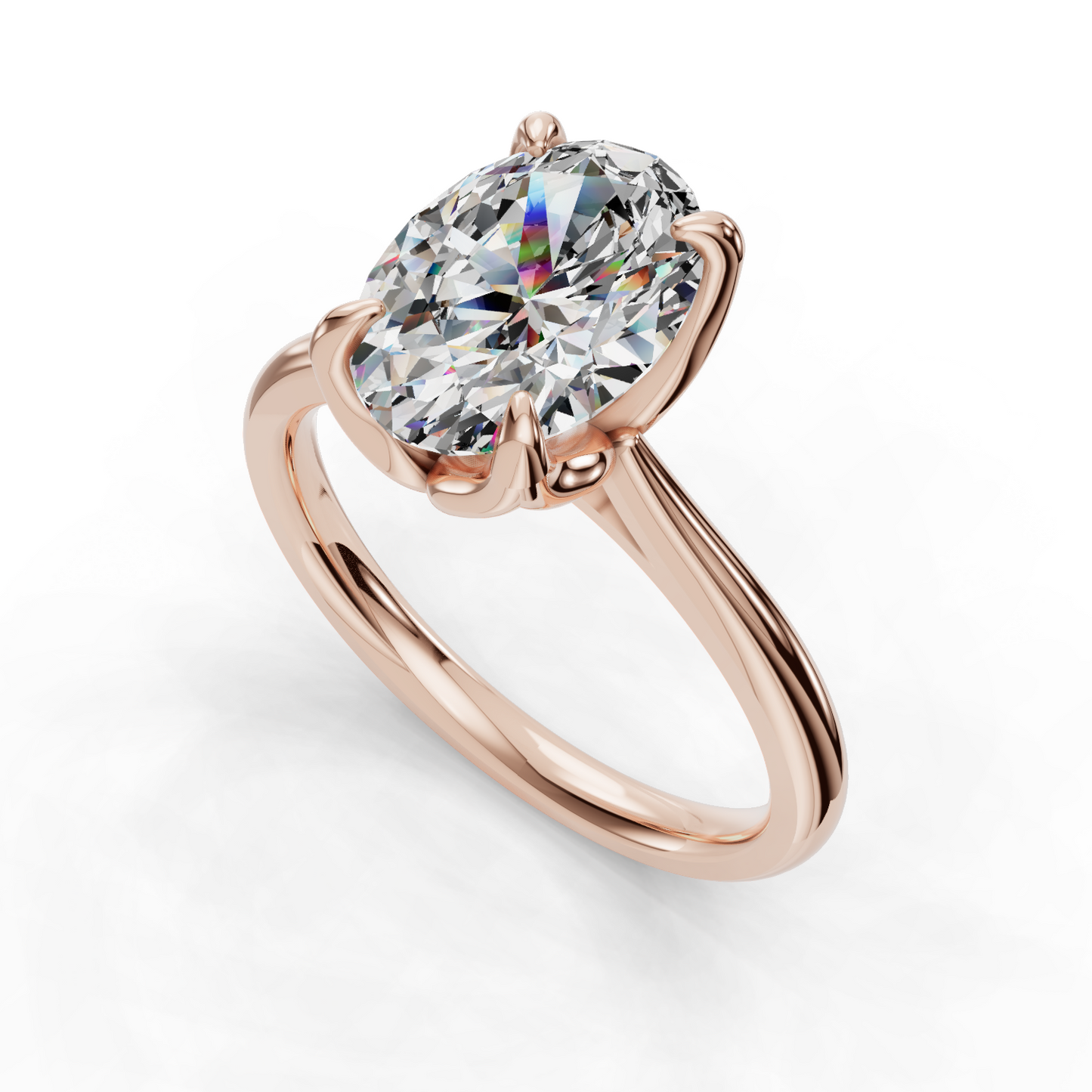 Oval Diamond Cathedral Solitaire Ring - Rose Gold
