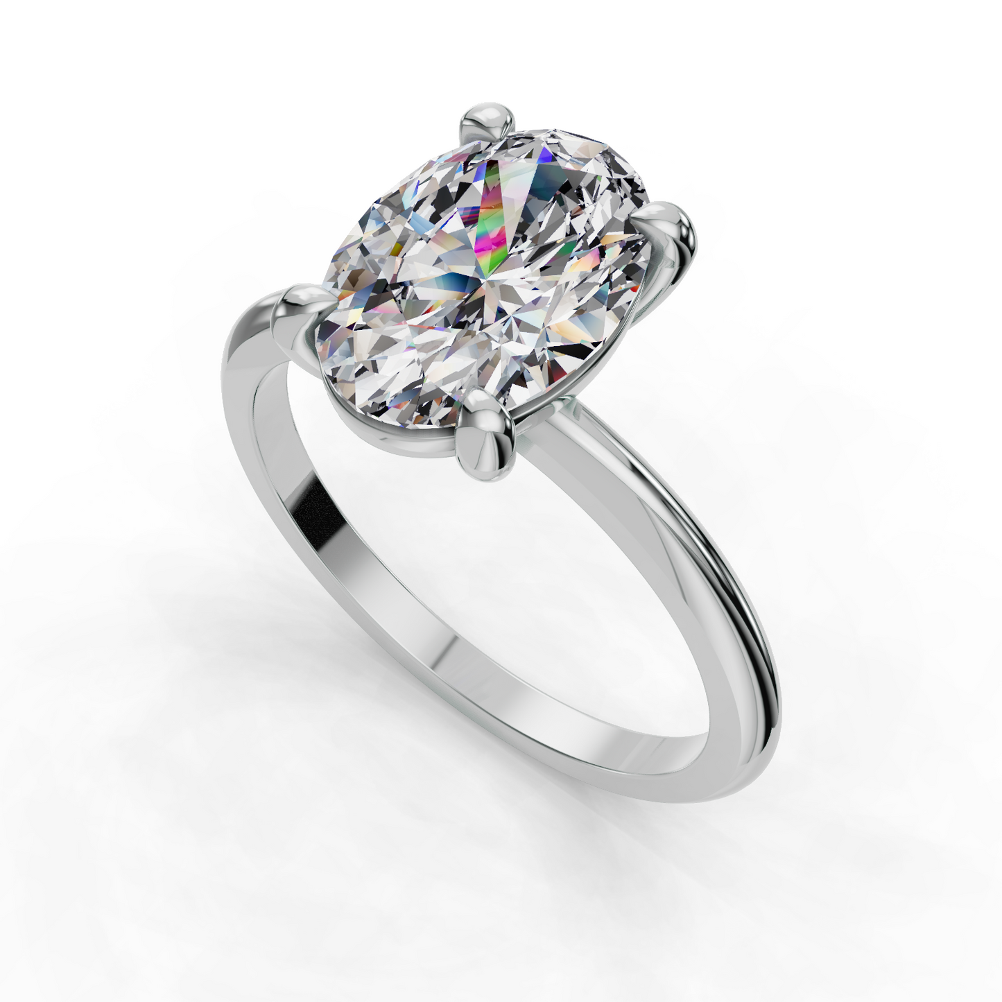 Oval Diamond Cathedral Solitaire Ring - White Gold