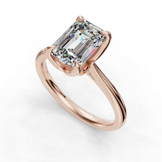Emerald Diamond Cathedral Solitaire Ring - Rose Gold
