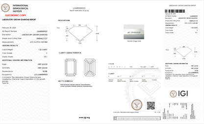 Emerald Lab Diamond: 1.02ct | F | VS1