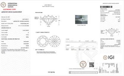 Round Lab Diamond: 2.04ct | G | VVS2