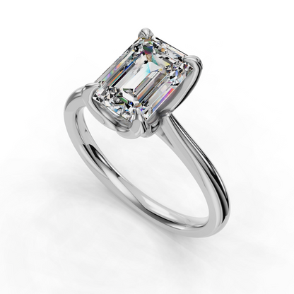 Emerald Diamond Cathedral Solitaire Ring - Platinum