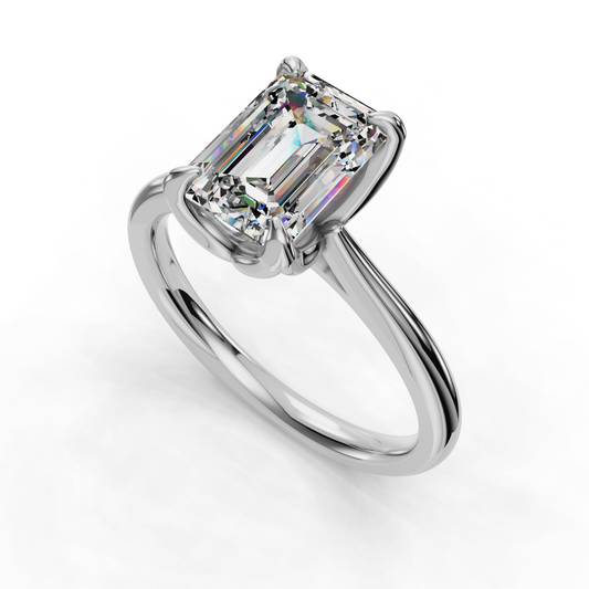 Emerald Diamond Cathedral Solitaire Ring - White Gold