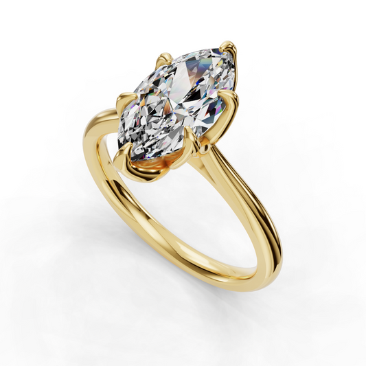 Marquise Diamond Cathedral Solitaire Ring - Yellow Gold